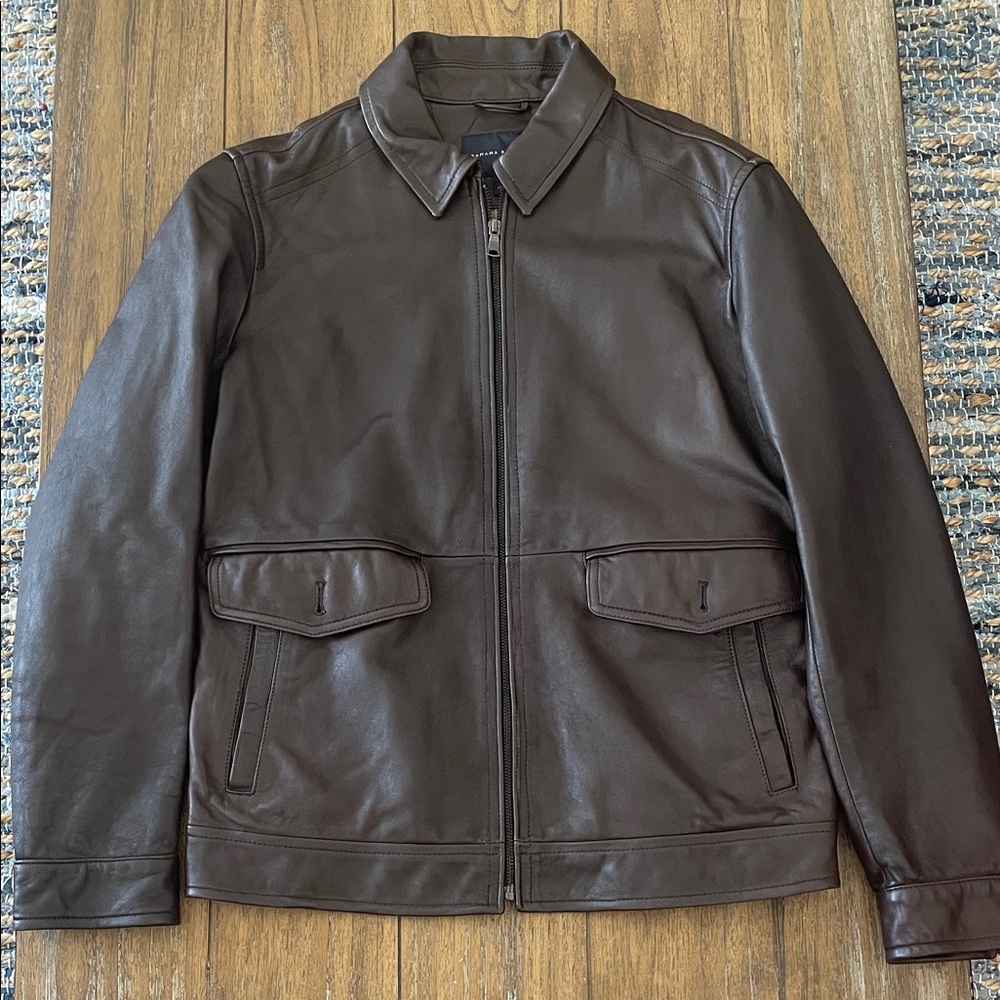 Banana Republic Men Brown Bomber Aviator Leather Jacket Medium